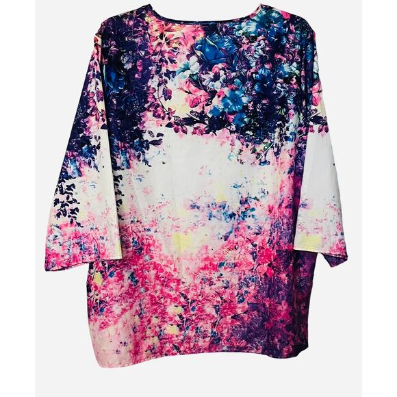 MISS LOOK PULL-OVER, V-NECK BLOUSE, WOMENS, 3XL-RUNS SMALL, PURPLE PINK BLUE - Picture 4 of 9